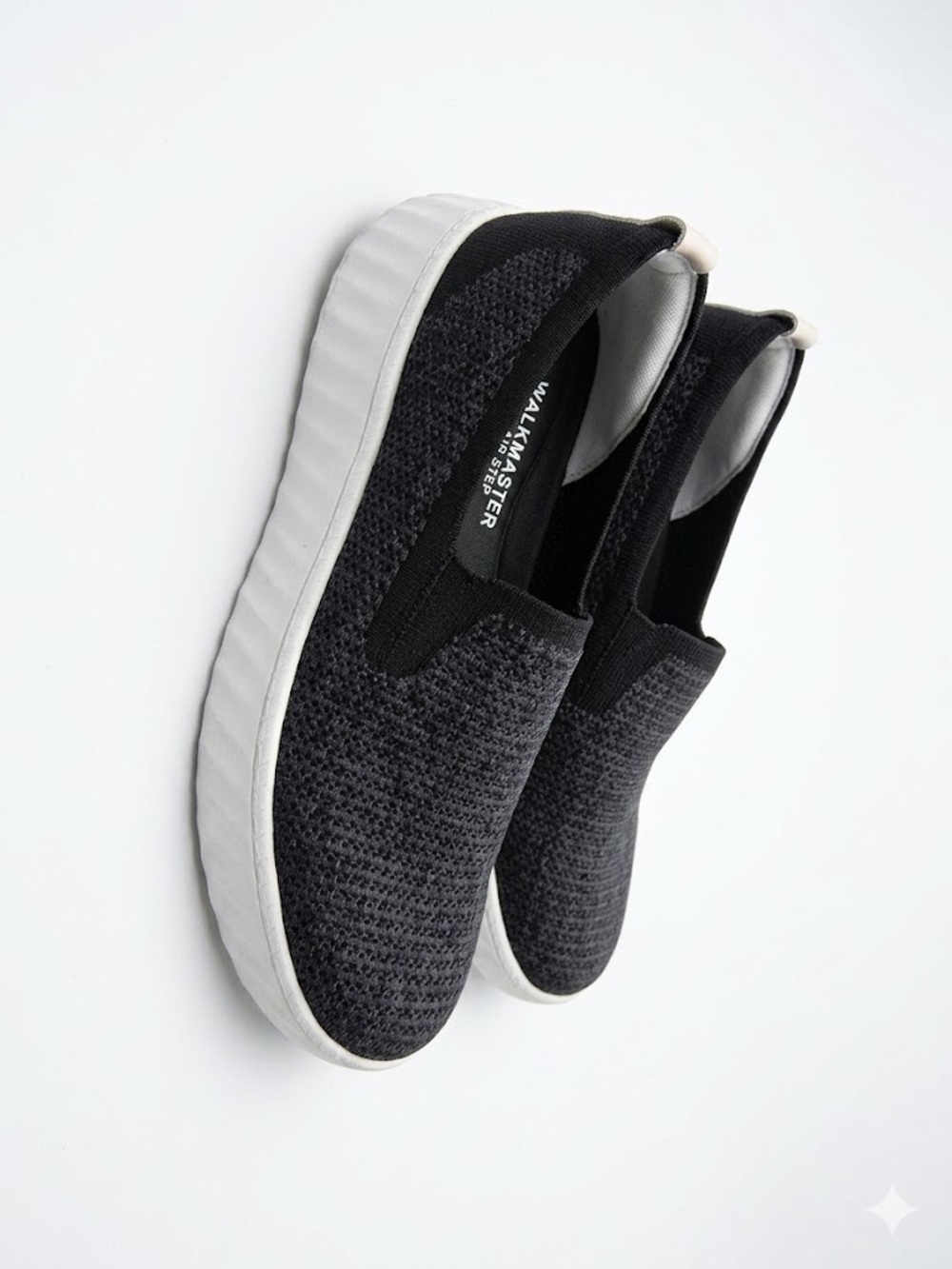 Life Stride Black Knit Platform Slip-On Sneakers with White Sole